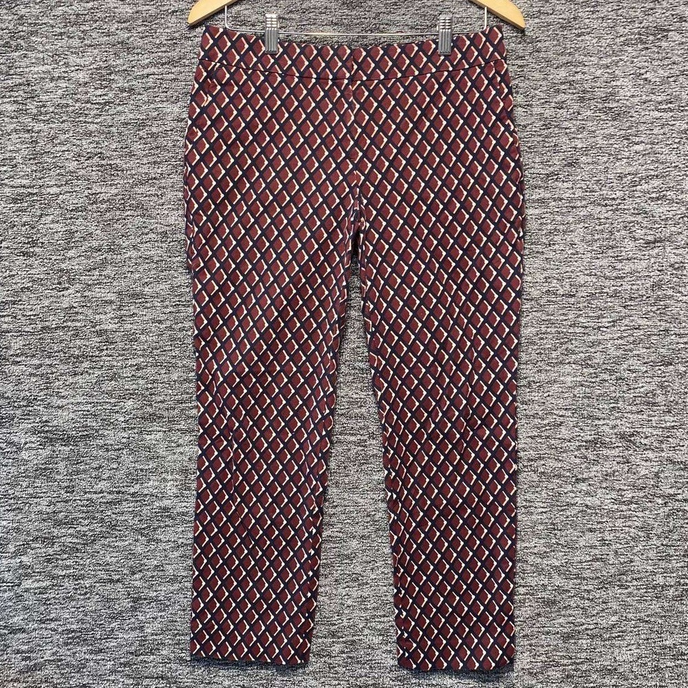 Ann Taylor Devin‎ Fit Pants Womens 4 Burgundy Geometric Diamond Crop Ankle Work